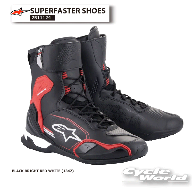 ☆正規品【ALPINESTARS】SUPERFASTER SHOES《BLACK BRIGHT RED WHITE (1342)》イタリア取り寄せ　2511124スーパーファスターシューズ　ライディングシューズ　ショート　ツーリングおしゃれ　アルパインスターズ【バイク用品】