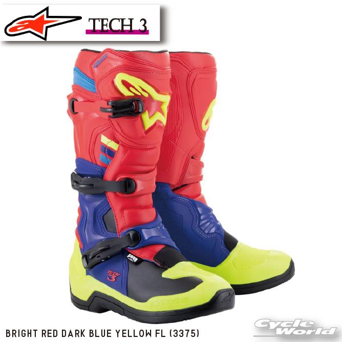 ☆正規品【ALPINESTARS】TECH 3 《BRIGHT RED DARK BLUE YELLOW FL (3375)》 テック3 モトクロス オフロード 靴 ブーツ イタリア取り寄せ イタリア 直輸入オフロードブーツ ツーリング 街乗り アルパインスターズ 2013018【バイク用品】