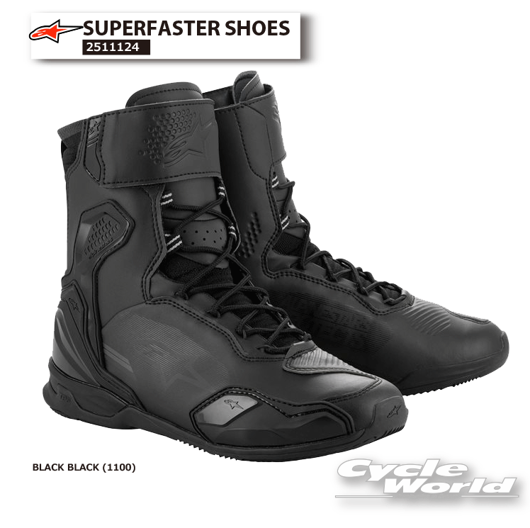 ☆正規品【ALPINESTARS】SUPERFASTER SHOES《BLACK BLACK (1100)》イタリア取り寄せ　2511124スーパーファスターシューズ　ライディングシューズ　オンロードブーツ　ショート　ツーリングおしゃれ　アルパインスターズ【バイク用品】