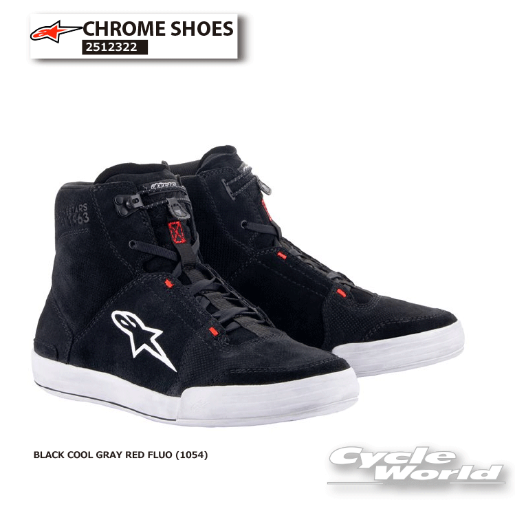 ☆正規品【ALPINESTARS】CHROME SHOES《BLACK COOL GRAY RED FLUO (1054)》イタリア取り寄せ　2512322クロムシューズ　ライディング　シューズ 　オンロードブーツ　ショートブーツ　ツーリングおしゃれ　アルパインスターズ【バイク用品】