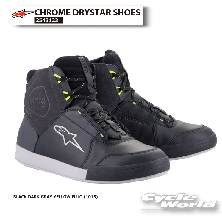 ☆正規品【ALPINESTARS】CHROME DRYSTAR SHOES《BLACK DARK GRAY YELLOW FLUO (1015) 》イタリア取り寄せ 2543123クロムドライスターシューズ ライディング 防水 オンロードブーツ ショートブーツ ツーリングおしゃれ アルパインスターズ【バイク用品】