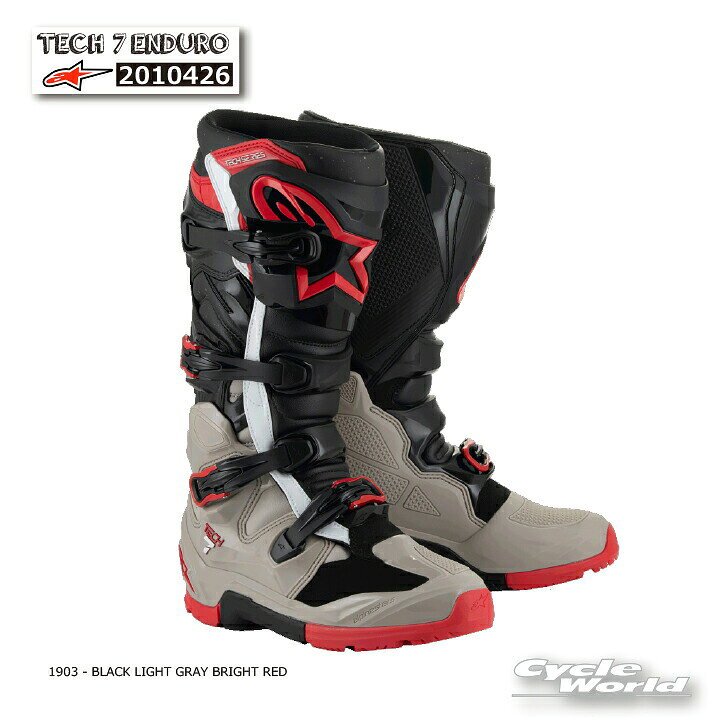 樂天商城 - ☆正規品【ALPINESTARS】TECH 7 ENDURO《2010426》 BLACK LIGHT GRAY BRIGHT RED(1903)　 テック7　エンデューロ　ブーツ　アルパインスターズ　モトクロス オフロードブーツ　オフロード　イタリア取り寄せ【バイク用品】