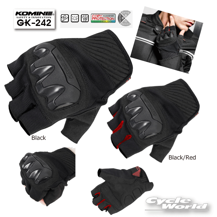 ☆【KOMINE】GK-242 プロテクトメッシュハーフフィンガーグローブ 春夏用 コミネ【バイク用品】
