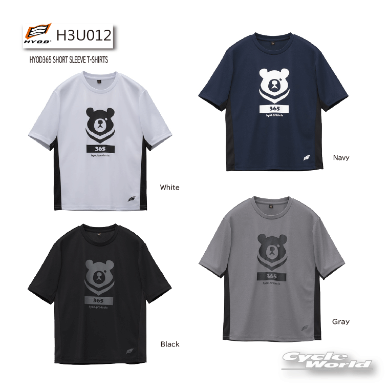 ☆【HYOD】H3U012 HYOD365 SHORT SLEEVE T-SHIRTS Tシャツ 半袖 Black Gray Navy White ヒョウドウプロダクツ【バイク用品】