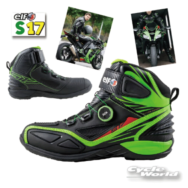 ☆【elf】エルフシューズ S-17 （ELS-17） 《グリーン》　BOA ライディングシューズ 広島化成　オートバイ用　 スニーカー ツーリング　靴　人気　ライムグリーン シンテーゼ　synthese　kawasaki　カワサキ【バイク用品】