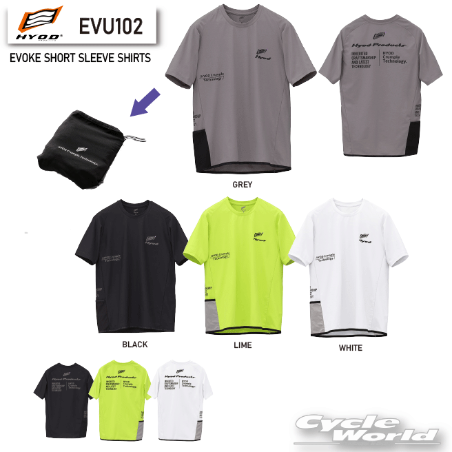 ☆【HYOD】EVU102　EVOKE SHORT SLEEVE SHIRTS　Tシャツ　半袖　コンパクト　ヒョウドウプロダクツ【バイク用品】