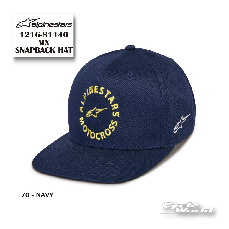 ☆【あす楽対応】正規品【ALPINESTARS】MX SNAPBACK HAT《1216-81140 NAVY(70) 》 キャップ CAP 帽子 野球帽 アルパインスターズ イタリア 取り寄せ【バイク用品】
