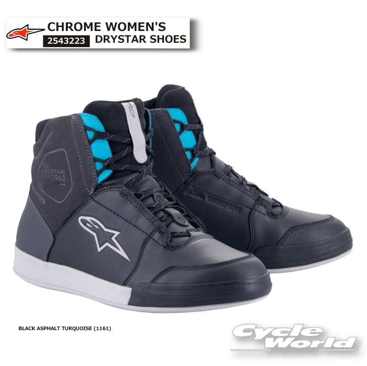 ☆正規品【ALPINESTARS】CHROME WOMEN'S DRYSTAR SHOES《BLACK ASPHALT TURQUOISE (1161) 》イタリア取り寄せ　クロムドライスターシューズ 女性用 レディース ライディング オンロードブーツ ショートブーツ ツーリング アルパインスターズ 2543223【バイク用品】