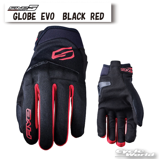 ☆*正規品【Five】GLOBE EVO《BLACK RED》ツーリンググローブ　メッシュ　ストリート　街乗り　スマホ対応　スマホタッチ　プロテクター　グローブエボ　メンズ　ファイブ　FIVE【バイク用品】