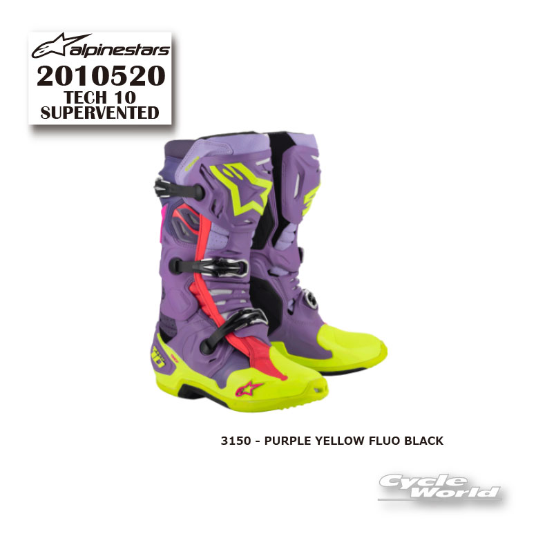 ☆正規品【ALPINESTARS】TECH 10 SUPERVENTED BOOTS 《2010520》PURPLE YELLOW FLUO BLACK (3150)　 テック10　スーパーベント　ブーツ　アルパインスターズ　モトクロス オフロードブーツ　オフロード　イタリア取り寄せ【バイク用品】