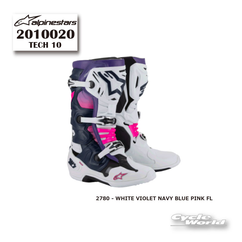 ☆正規品【ALPINESTARS】TECH 10　ブーツ　《2010020》WHITE VIOLET NAVY BLUE PINK FL (2780)　イタリア取り寄せ テック10 アルパインスターズ　 モトクロス　オフロード　MX【バイク用品】