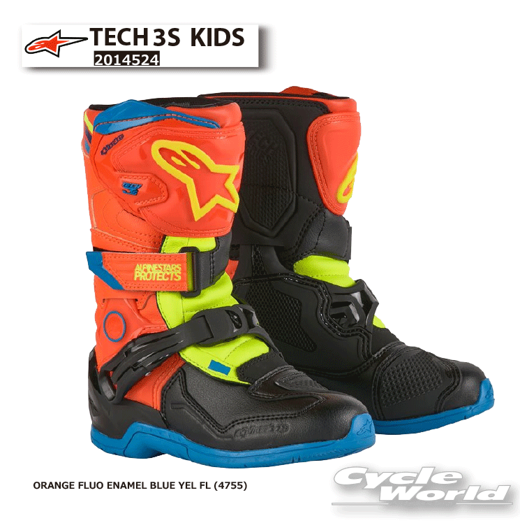 ☆正規品【ALPINESTARS】TECH 3S KIDS《ORANGE FLUO ENAMEL BLUE YEL FL (4755)》 テック3 3S キッズオフロード ブーツ イタリア取り寄せ オフロードブーツ 子供用 アルパインスターズ 2014524【バイク用品】