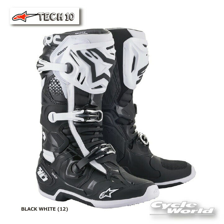 ☆正規品【ALPINESTARS】TECH 10　ブーツ　《2010020》BLACK WHITE (12) 　イタリア取り寄せ テック10　TECH10　アルパインスターズ　 モトクロス オフロードブーツ　オフロード　MX【バイク用品】