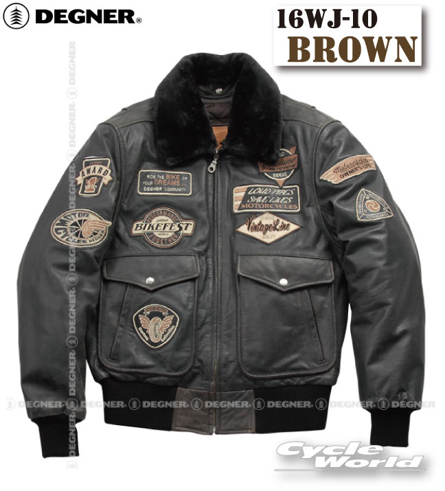 ☆【DEGNER】16WJ-10 《BROWN》 ヴィンテージフライトレザージャケット ブラウン デグナー 肩 ひじ 背中 プロテクター付き 革ジャン ビンテージ アメリカン 皮革 【バイク用品】