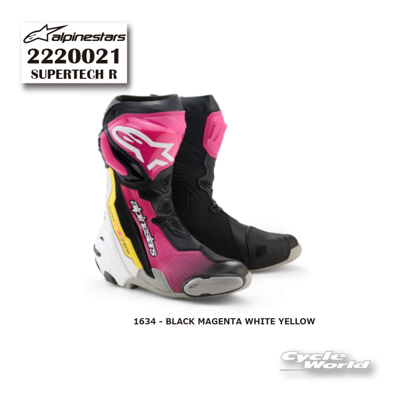 ☆正規品【ALPINESTARS】SUPERTECH R 《2220021》 BLACK MAGENTA WHITE YELLOW (1634)　 スーパーテックR　ブーツ　アルパインスターズ　イタリア取り寄せ【バイク用品】
