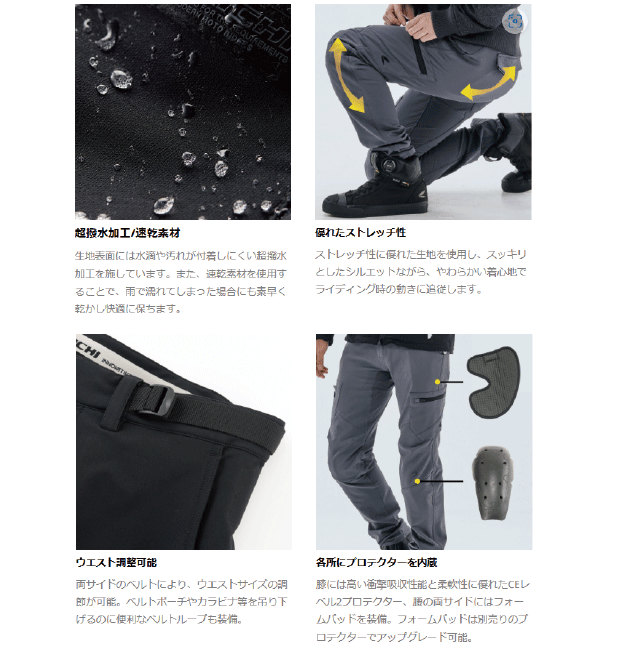 ☆*正規品《2026年春夏》【RS TAICHI】RSY258　クイックドライ カーゴパンツ　春夏　通年　撥水　ストレッチパンツ　メンズ　レディース　RSタイチ　アールエスタイチ　ウェア【バイク用品】 2