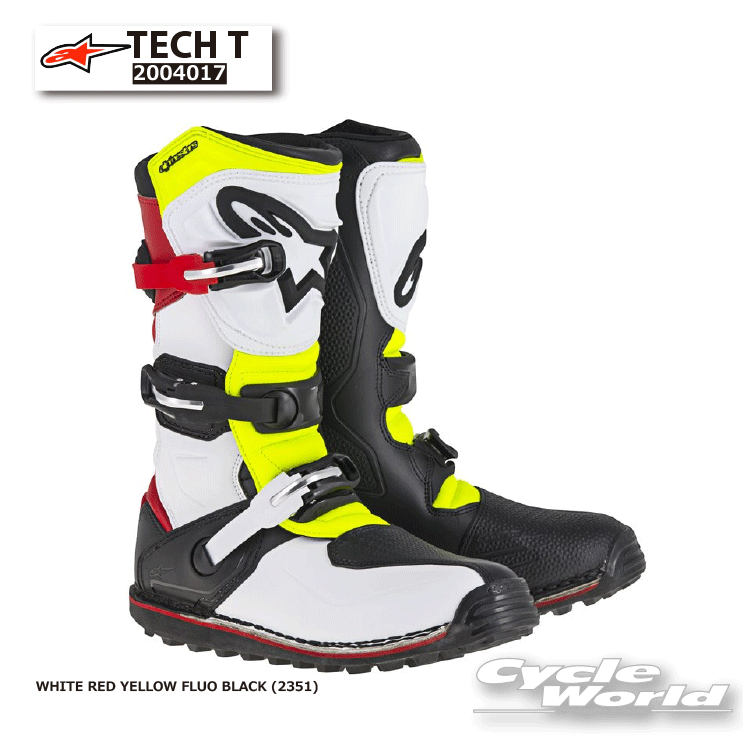 正規品TECH T《2004017》WHITE RED YELLOW FLUO BLACK (2351)　イタリア取り寄せテックティー　アルパインスターズ　 モトクロス　オフロード　トライアル　オフロード　ブーツ