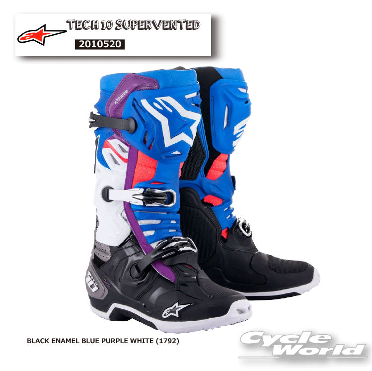 正規品TECH 10 SUPERVENTED BOOTS 《2010520》BLACK ENAMEL BLUE PURPLE WHITE (1792)　 テック10　スーパーベント　ブーツ　アルパインスターズ　モトクロス オフロードブーツ　オフロード　イタリア取り寄せ