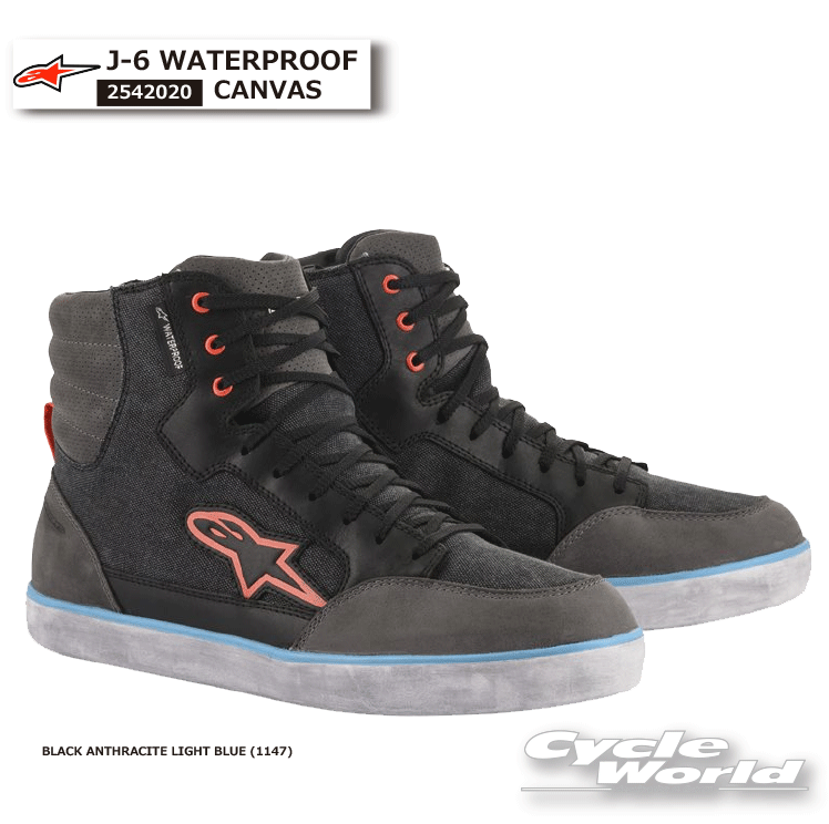正規品【ALPINESTARS】J-6 WATERPROOF CANVAS《2542020》BLACK ANTHRACITE LIGHT BLUE (1147)　イタリア取り寄せシューズ　スニーカー　ライディングシューズ　バイクブーツ　ストリート　防水 アルパインスターズ 2542020【バイク用品】
