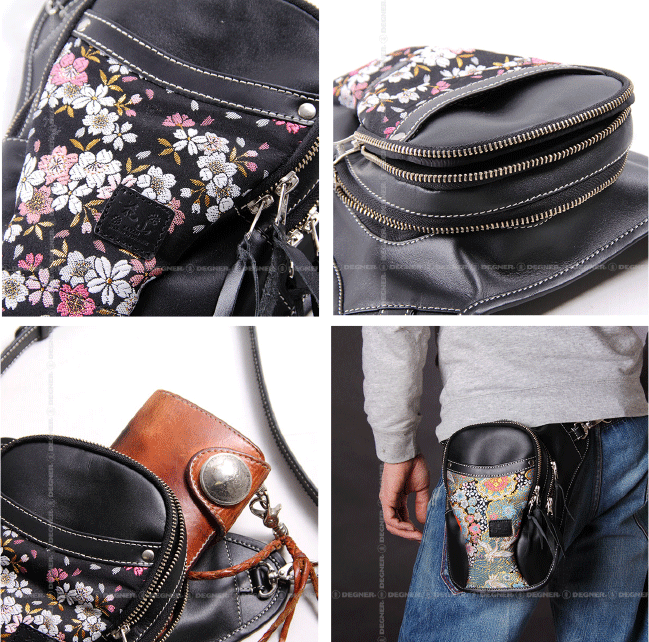 ☆正規品【DEGNER】 W-39K　花山ホルスターバッグ　KAZAN　BODYBAG　牛革　京桜柄　...