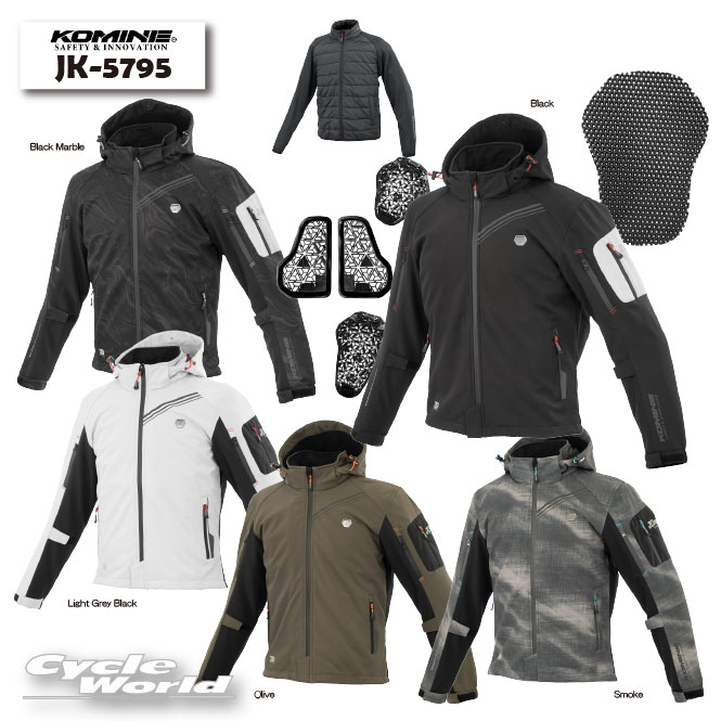 ☆2025-26 秋冬 JK-5795 エニグマG2 ソフトシェルパーカ　保温ライナー付き　WINTER JACKET　肩 肘 胸　CE規格レベル2　プロテクター付き　ジャケット　街乗り　ツーリング　メンズ　レディース　大きいサイズ　コミネ