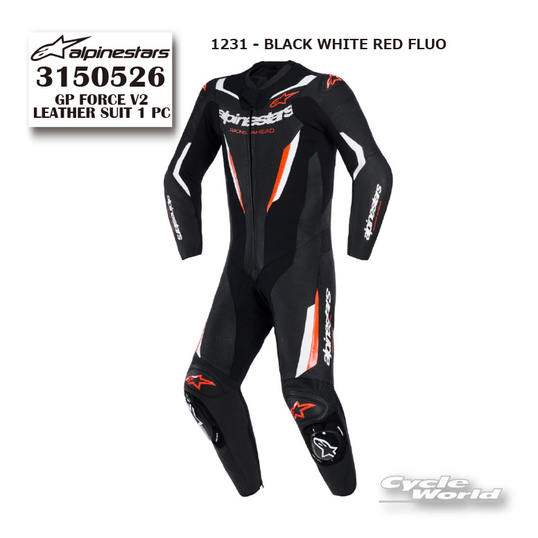 ◆GP FORCE V2 LEATHER SUIT 1 PC《3150526》 BLACK WHITE RED FLUO (1231)◆■DetailsProduct Name GP FORCE V2 LEATHER SUIT 1 PCProduct Code 3150526Composition Description 62%BUFFALO LEATHER 32%POLYAMIDE 4%POLYURETHANE 2%ELASTANELining Composition 88%POLYESTER 10%POLYAMIDE 2%ELASTANEMade In VIETNAM-----------------------------------------------------------------------------------------------------【ALPINESTARS製品 ご購入前のご案内】■ 納期について本商品はイタリア本社からのお取り寄せ商品です。在庫がある場合、ご注文確定後 約1～2ヶ月前後 が目安となります。※商品名に「あす楽対応」と記載のある商品は、弊社在庫商品となります。　各商品ページに表示されている納期をご確認ください。海外在庫は日々変動し、出荷状況や輸送状況の影響を受けるため、到着日の確定はいたしかねます。余裕をもってご検討いただけますと幸いです。なお、メーカー手配開始後のキャンセルはお受けできません。■ 商品画像・仕様について掲載画像はメーカー公式画像を使用しております。ALPINESTARS製品は、生産ロットにより素材・色味・ロゴの位置・細部仕様等が予告なく変更される場合がございます。メーカーでは、生産ロットごとに撮影画像の変更は行っておりません。一時的な仕様変更があっても元に戻る可能性があるため、都度画像の差し替えは行わない方針とのことです。そのため、生産時期により細部が異なる場合がございます。掲載画像と完全に一致しない場合がございますことを、あらかじめご了承ください。■ 写真との違いについて写真と一部仕様が異なる場合がございますが、当店商品はイタリア本社ルート仕入れの正規品です。仕様差異のみを理由に模造品と判断できるものではございません。ご不安な場合は、気になる箇所のお写真をお送りください。また、日本国内窓口「アルパインスターズジャパン」へ直接お問い合わせいただくことも可能です。■ サイズについてサイズ感には個人差がございます。足の形状やフィット感のお好みにより、着用感は異なります。ご検討の際は、お手持ちの製品との比較などを参考にご判断ください。---------------------------------------------※ブラウザやお使いのモニター環境により、掲載画像と実際の商品の色味が若干異なる場合があります。商品詳細画像は今シーズン展開外カラーを掲載していることがあります。掲載の価格・デザイン・仕様について、予告なく変更することがあります。あらかじめご了承ください。商品の詳細に関しましてはメーカーサイトをご確認頂ますようお願い致します。★送料・納期などの注意点につきましては必ず弊社会社概要ページの「ショップからの重要なご案内」をお読みいただき注文をお願いいたします。----------------------------------------------------