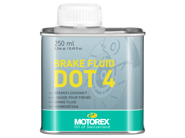 ◆MOTOREX ブレーキフルード 【DOT-4】◆・規格：DOT-4・容量：250mL※DOT5.0などシリコン系フルードやミネラルオイルを使用するブレーキには使用できません。■説明沸点が260℃（WET沸点165℃）と高い高性能プレミアムブレーキフルード。べーパーロック現象に対する安全性に優れており、ABSシステムにも適しています。FMVSS 116 DOT 4 仕様に準拠したブレーキフルードを使用している車両の油圧ディスクブレーキなどに使用できます。同じ仕様のブレーキフルードであれば補充も可能ですが、本来の性能を発揮するためには、全交換することをお勧めします。米国自動車安全基準（FMVSS）No.116のDOT4、及びISO 4925 Class4に適合します。-----------------------------------------------------------------------------------------------------※ブラウザやお使いのモニター環境により、掲載画像と実際の商品の色味が若干異なる場合があります。商品詳細画像は今シーズン展開外カラーを掲載していることがあります。掲載の価格・デザイン・仕様について、予告なく変更することがあります。あらかじめご了承ください。商品の詳細に関しましてはメーカーサイトをご確認頂ますようお願い致します。★送料・納期などの注意点につきましては必ず弊社会社概要ページの「ショップからの重要なご案内」をお読みいただき注文をお願いいたします。-----------------------------------------------------------------------------------------------------
