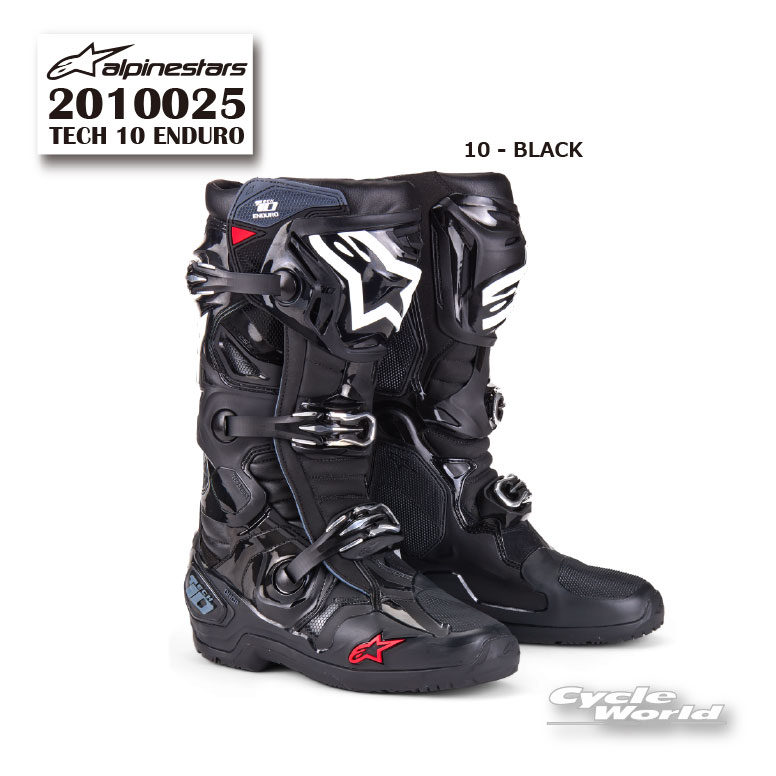 ◆TECH 10 ENDURO《2010025》 BLACK (10)◆■DetailsProduct Name TECH 10 ENDUROProduct Code 2010025Composition Description 61%TPU 26%MICROFIBER 4%MICROFIBER SUEDE 4%RUBBER 3%TPR 2%OTHERLining Composition 71%POLYESTER 21%MICROFIBER 8%MICROFIBER SUEDEMade In THAILAND-----------------------------------------------------------------------------------------------------【ALPINESTARS製品 ご購入前のご案内】■ 納期について本商品はイタリア本社からのお取り寄せ商品です。在庫がある場合、ご注文確定後 約1～2ヶ月前後 が目安となります。※商品名に「あす楽対応」と記載のある商品は、弊社在庫商品となります。　各商品ページに表示されている納期をご確認ください。海外在庫は日々変動し、出荷状況や輸送状況の影響を受けるため、到着日の確定はいたしかねます。余裕をもってご検討いただけますと幸いです。なお、メーカー手配開始後のキャンセルはお受けできません。■ 商品画像・仕様について掲載画像はメーカー公式画像を使用しております。ALPINESTARS製品は、生産ロットにより素材・色味・ロゴの位置・細部仕様等が予告なく変更される場合がございます。メーカーでは、生産ロットごとに撮影画像の変更は行っておりません。一時的な仕様変更があっても元に戻る可能性があるため、都度画像の差し替えは行わない方針とのことです。そのため、生産時期により細部が異なる場合がございます。掲載画像と完全に一致しない場合がございますことを、あらかじめご了承ください。■ 写真との違いについて写真と一部仕様が異なる場合がございますが、当店商品はイタリア本社ルート仕入れの正規品です。仕様差異のみを理由に模造品と判断できるものではございません。ご不安な場合は、気になる箇所のお写真をお送りください。また、日本国内窓口「アルパインスターズジャパン」へ直接お問い合わせいただくことも可能です。■ サイズについてサイズ感には個人差がございます。足の形状やフィット感のお好みにより、着用感は異なります。ご検討の際は、お手持ちの製品との比較などを参考にご判断ください。---------------------------------------------※ブラウザやお使いのモニター環境により、掲載画像と実際の商品の色味が若干異なる場合があります。商品詳細画像は今シーズン展開外カラーを掲載していることがあります。掲載の価格・デザイン・仕様について、予告なく変更することがあります。あらかじめご了承ください。商品の詳細に関しましてはメーカーサイトをご確認頂ますようお願い致します。★送料・納期などの注意点につきましては必ず弊社会社概要ページの「ショップからの重要なご案内」をお読みいただき注文をお願いいたします。----------------------------------------------------