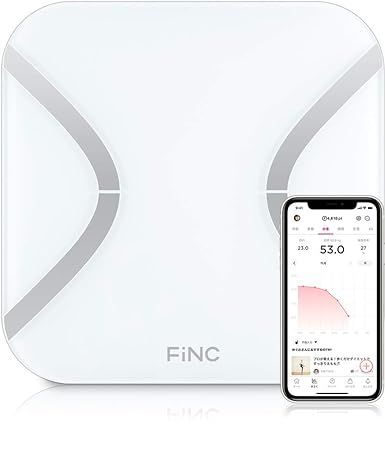 高性能の体重計 FiNC SmartScale (スマホ連動 体組成計 自動記録 Bluetooth)　 iPhone&Android対応 ヘルスメーター 体重計 はかり 日本製アプリ連動