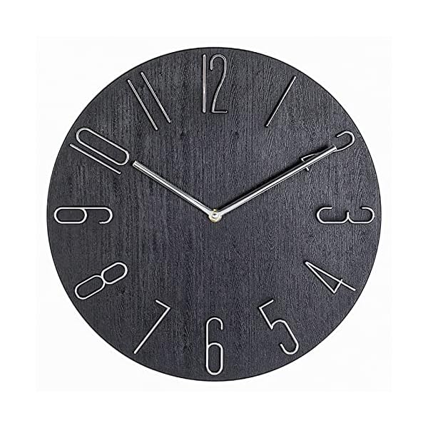 壁掛け時計 おしゃれ アナログ 掛け時計 連続秒針 静音 北欧 時計 壁掛け 木目調ダイヤル 3D大数字 見やすい クロック 自宅 寝室 インテリア 部屋飾り ​かけ時計 ブラック