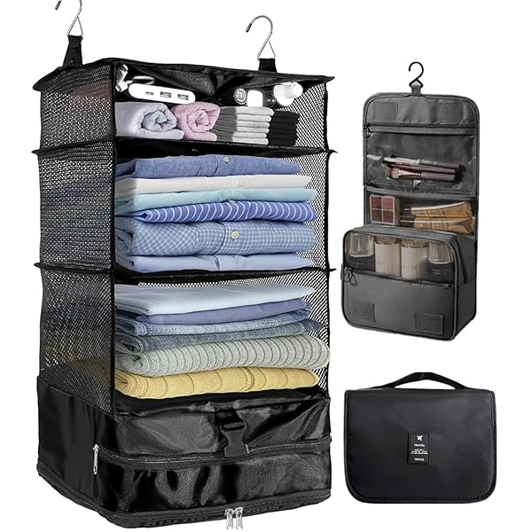 【昇級版】トラベルポーチ 吊り下げ 圧縮 2点セット 旅行 ポーチ トラベルポーチ 圧縮袋 4段 衣類収納ラック 防水 おしゃれ 取り外し可能 大容量 小さめ 圧縮バッグ 衣類 トラベルポーチ バッグ 着替え 衣類ラック 大きい 出張 トラベルバッグのサムネイル