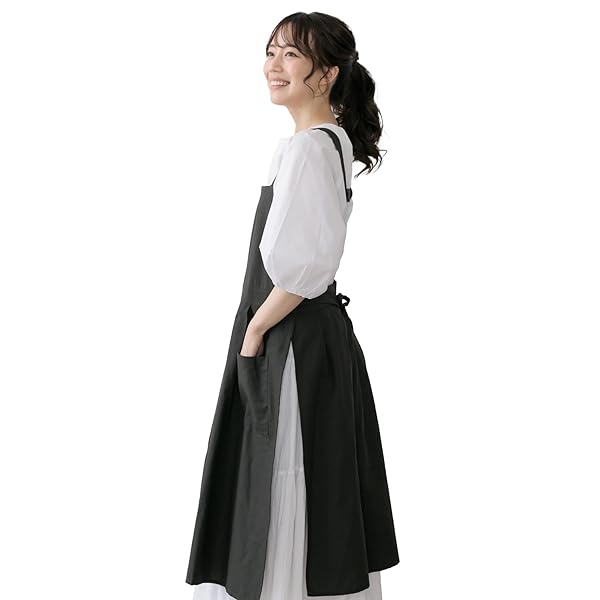 エプロン おしゃれ レディース お尻が隠れる 可愛い 撥水 オシャレエプロン 花柄 エプロンドレス (ブラック)