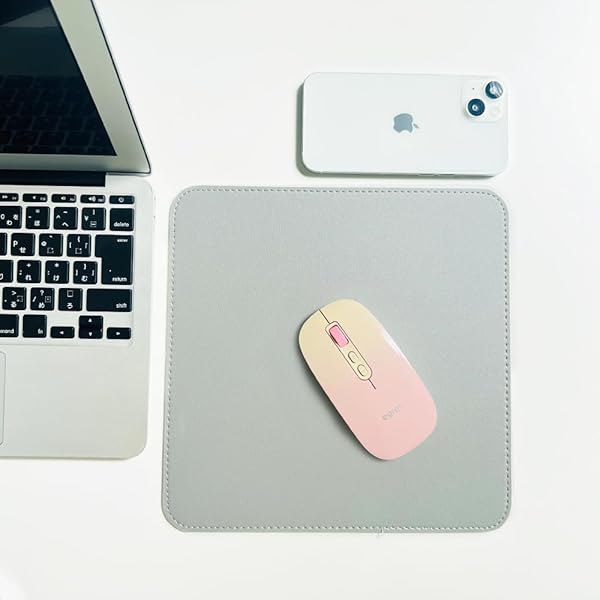 両面リバーシブル プレミアムレザー風マウスパッド おしゃれ、シンプル、モダン(ライトグレー＆シルバーグレー)