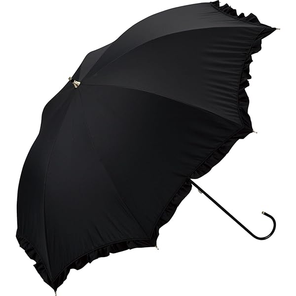 【2025】 日傘 遮光クラシックフリル ブラック ≪遮光率100%/UVカット率100%/・UPF50+/遮熱/晴雨兼用≫ 長傘 通勤 通学 旅行 オシャレ 可愛い 女性 レディース ガーリー 映え 81-11820-101