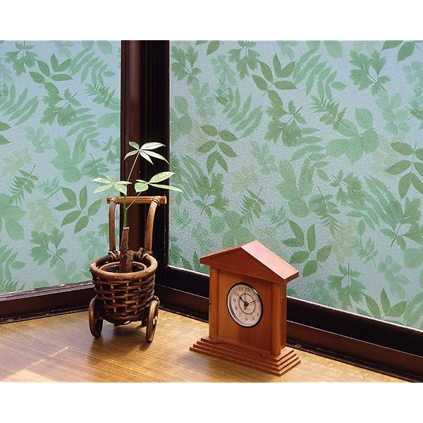 明和グラビア 飛散防止効果のある窓飾りシート GHR-9204 90cm×15m巻 リーフ グリーン