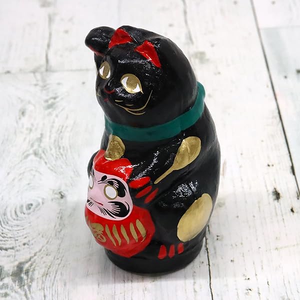 日本製 福 ダルマ 猫 黒(小)
