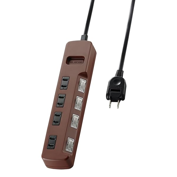 電源タップ color style 雷ガード 省エネ 個別スイッチ 4個口 1m ブラウン T-BR02-2410BR