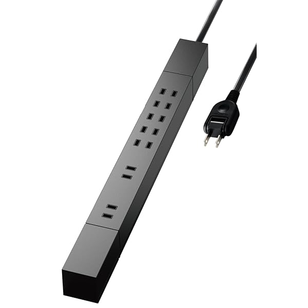 電源タップ 雷ガード 7個口 回転式 ほこりシャッター 【 仮固定&吊下可能な回転パーツ付き 】 1m ブラック ECT-0510BK