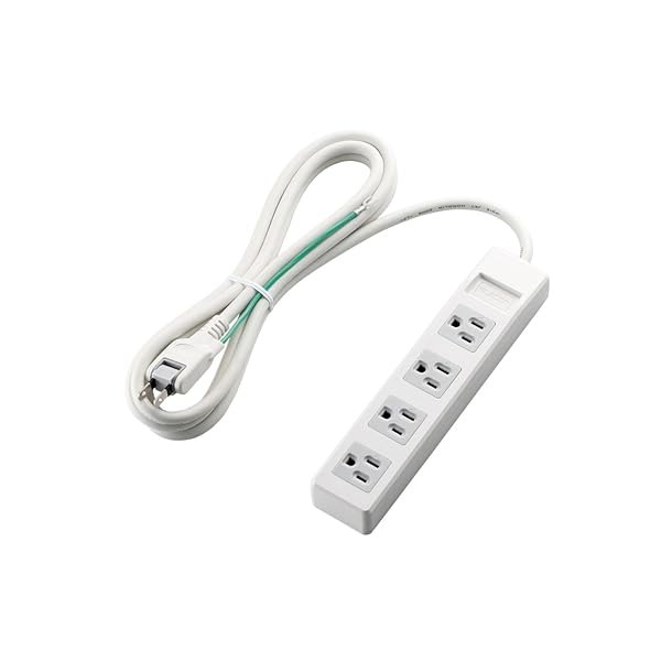 電源タップ 3ピン マグネット付 4個口 2.5m ホワイト T-T1B-3425WH