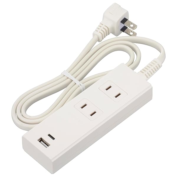 電機 電源タップ 2個口 急速充電 PD対応Type-C/Type-Aポート付き 1m ホワイト HS-TU21PD23-W 00-1001