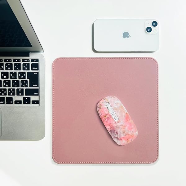 両面リバーシブル プレミアムレザー風マウスパッド シンプル おしゃれ 可愛い(くすみピンク＆ライトピンク)