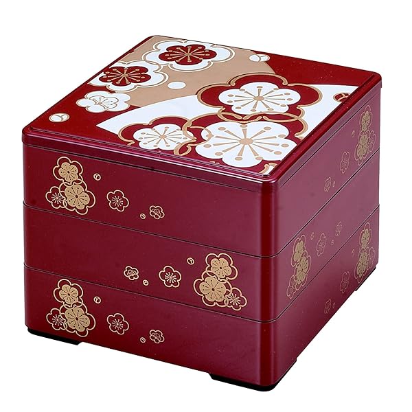 3段重箱 6.5寸重 朱梅(内黒) 深型 H-150-60A