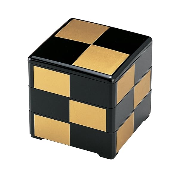 3段重箱 5.5寸重 黒 金市松(内黒) H-166-5-A