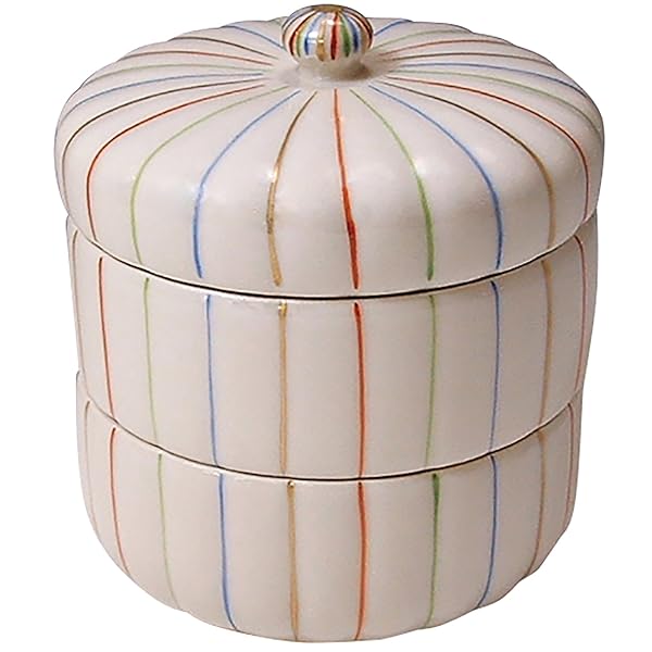 清水焼 重箱 ホワイト 直径9cm 紫泉窯 二段重 (化粧箱入) 糸車 fba005