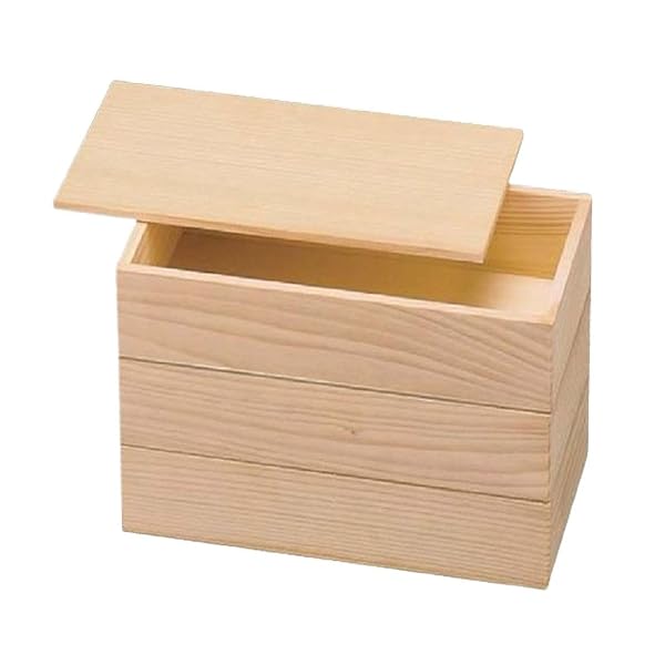 J-kitchens 重箱 3段 木製 6寸 1/2長手白木 お重箱 18.5cm x 9.7cm x 15.3cm 日本製