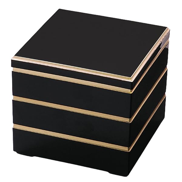 J-kitchens 重箱 3段 5寸 校倉 お重箱 黒渕金 15.1cm x 15.1cm x 15.7cm 日本製