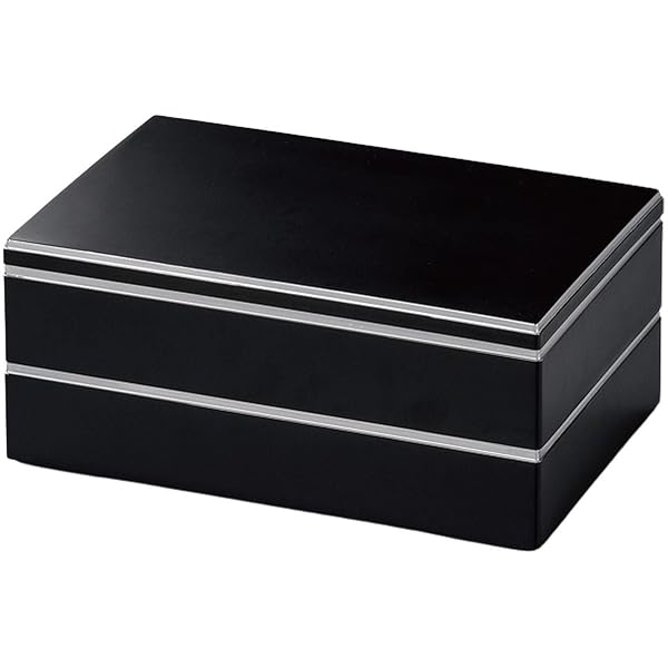 J-kitchens 重箱 2段 尺0長手W校倉 お重箱 艶消黒渕銀 30.8cm x 20.8cm x 13.5cm 日本製