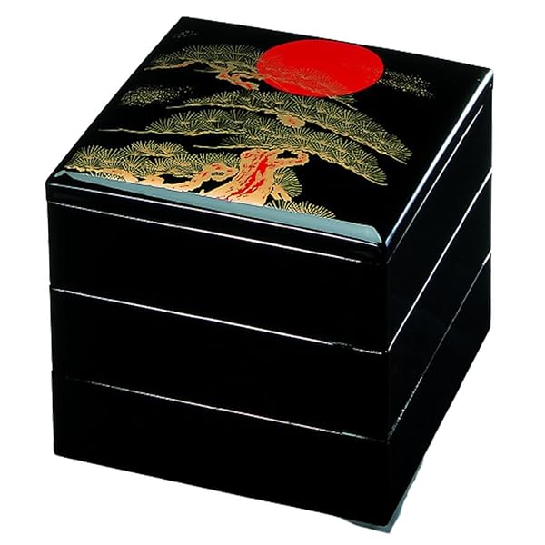 J-kitchens 重箱 3段 8寸 宝徳 お重箱 日の出松 24.2cm x 24.2cm x 19.5cm 日本製