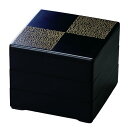 J-kitchens 重箱 3段 6.5寸 彩 お重箱 艶消黒 地紋金市松 19.5cm x 19.5cm x 16.5cm 日本製