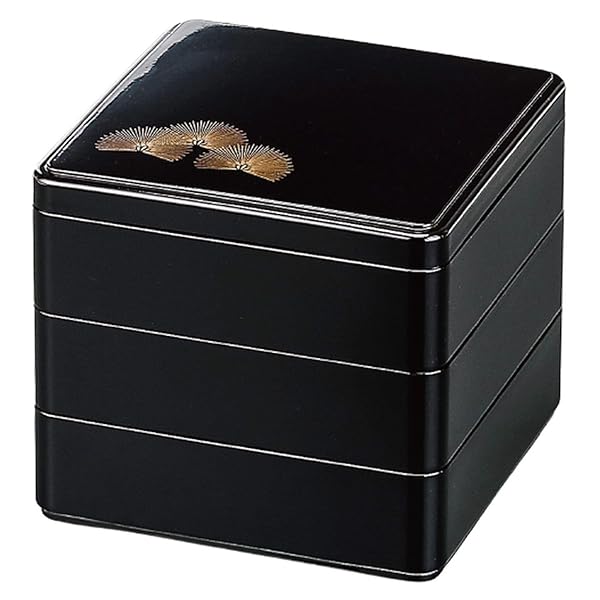 J-kitchens 重箱 3段 5.5寸 段付福徳 お重箱 黒 松笠 16.5cm x 16.5cm x 15.2cm 日本製